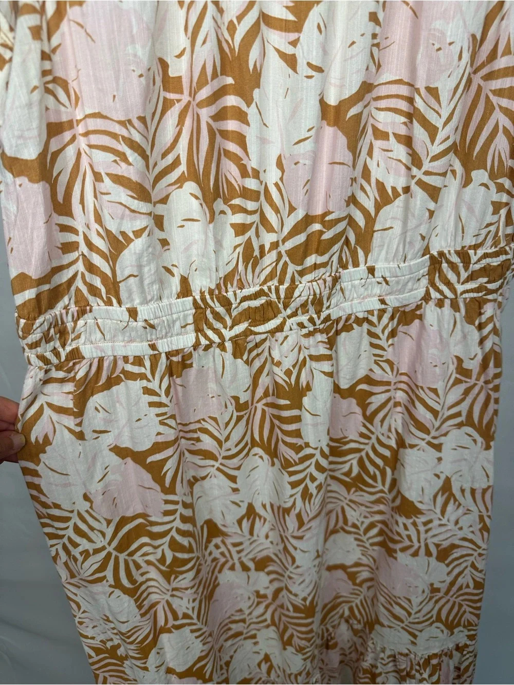 SO Plus Tropical Leaf Print Sleeveless Midi Dress Women’s Pink Tan
